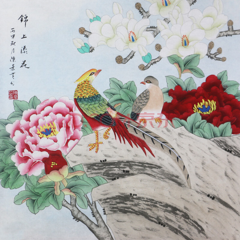 陈景芝《锦上开花》实力派工笔画画家,牡丹阁画院院长