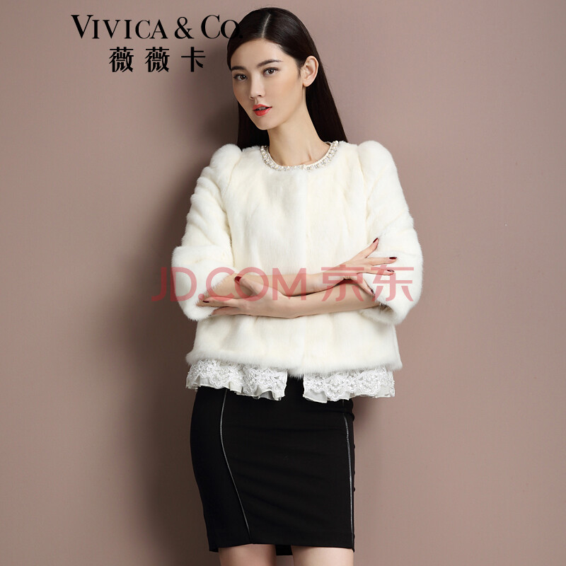 薇薇卡(vivica&co) 2014秋冬新款 蕾丝花边貂皮大衣女短款整貂皮草