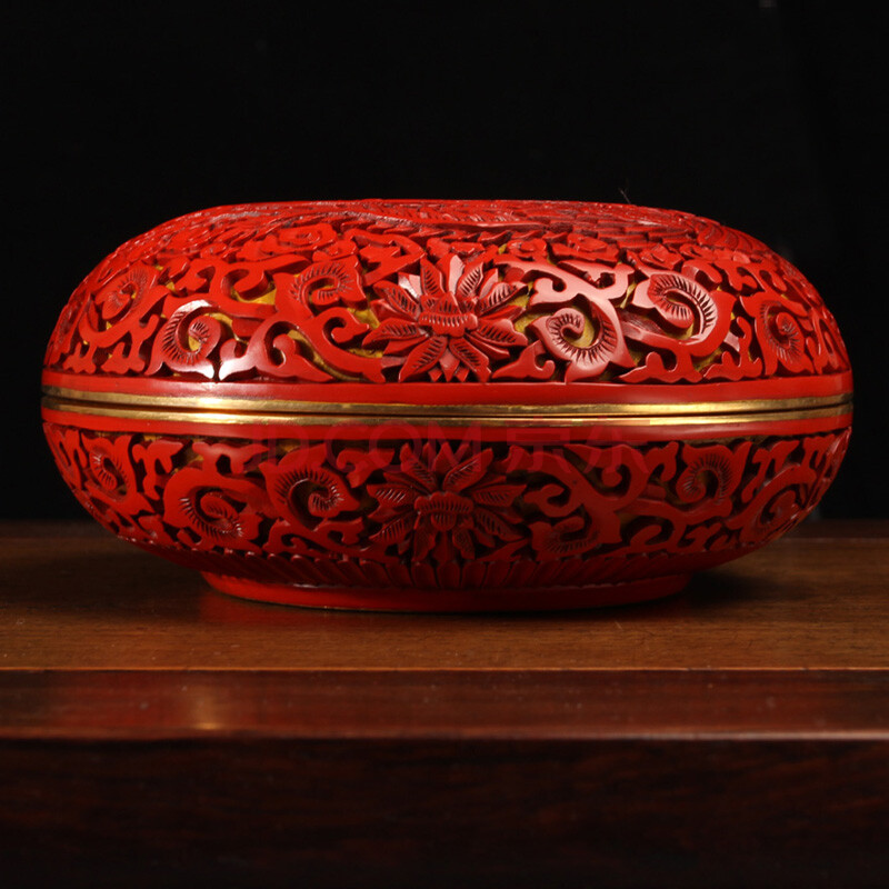 工美 手工雕漆铜胎6英寸龙凤圆盒 北京雕漆 传统漆器工艺礼品