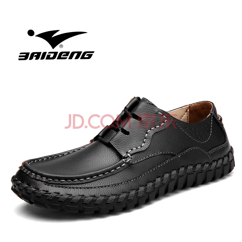 百登手工缝线鞋真皮透气单鞋居家日常休闲男鞋 黑色9968 43