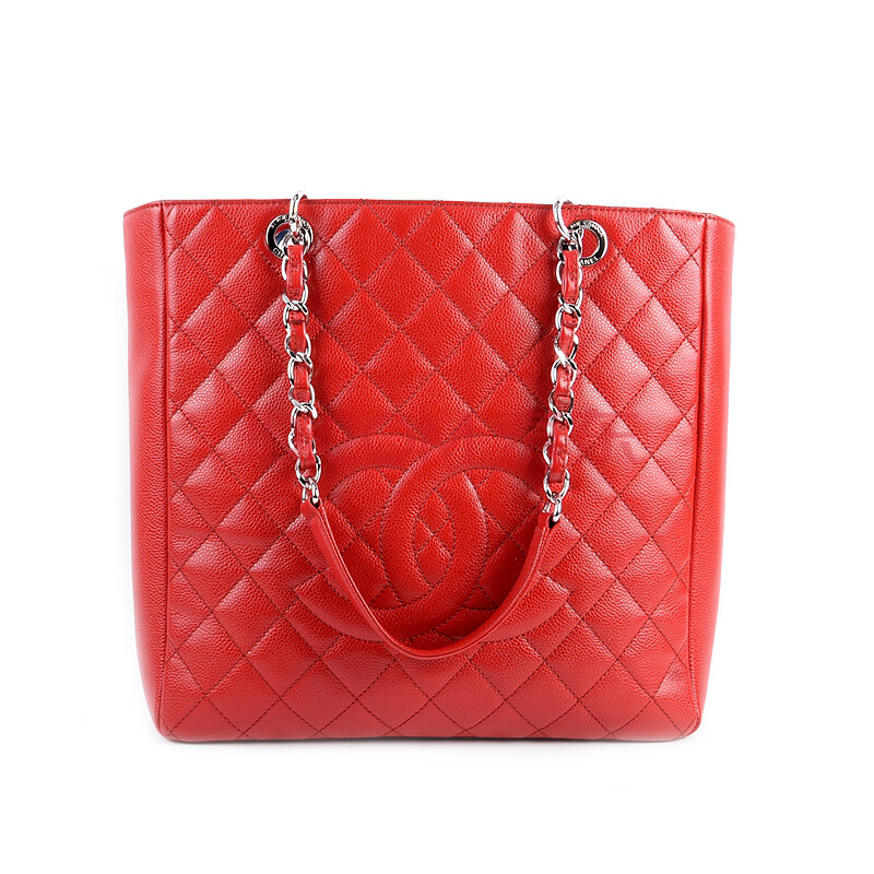98新chanel香奈儿红色真皮gst链条单肩包手提包