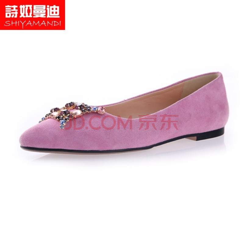 女鞋新品ol正品酒店休闲套脚四季尖头磨砂时尚低帮职业水钻品牌平跟平