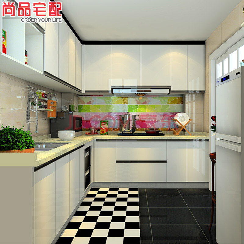 尚品宅配 橱柜定制 一字型整体橱柜 地柜+吊柜