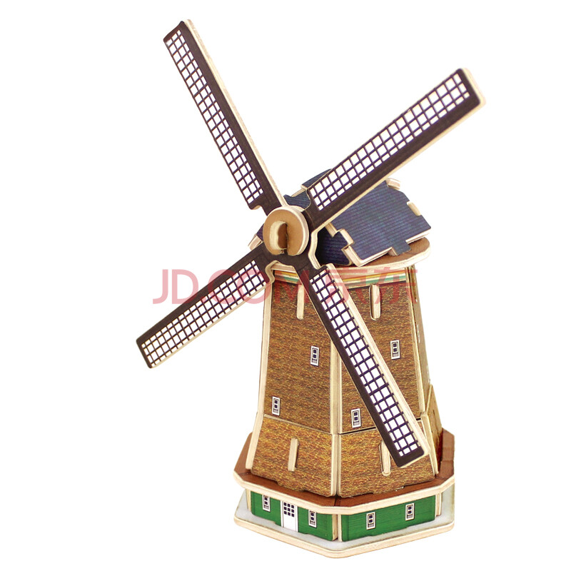 3d立体拼图木质建筑拼装模型 儿童成人益智积木木制玩具 荷兰风车mj