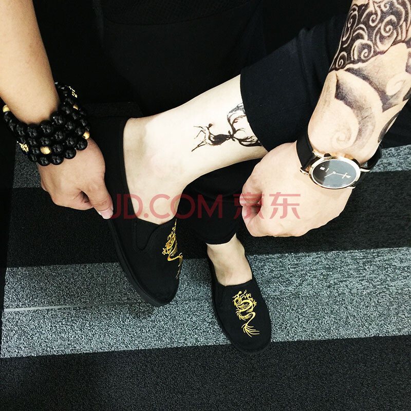 刺繡社會人手工西山布鞋男精神小伙鞋子布藝懶人鞋情侶 黑色 龍 38
