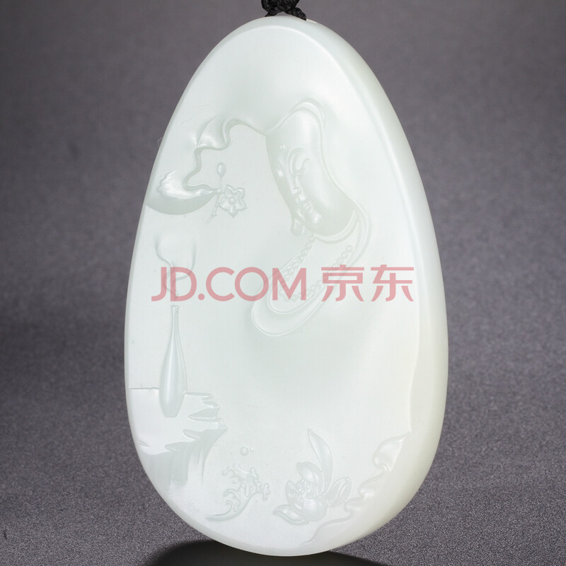 玉雕大师张国军作品 和田玉青白玉净瓶观音挂件 80.98