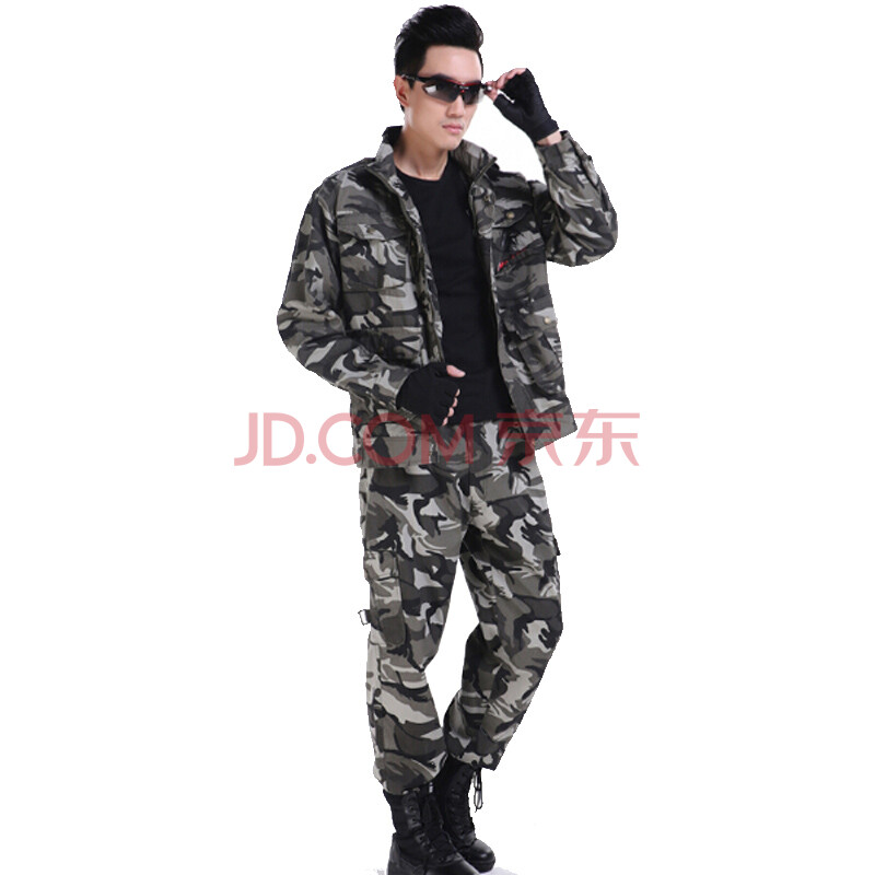 厚款101空降师迷彩服男户外休闲军装套装黑白灰特种兵作训服 黑白灰色