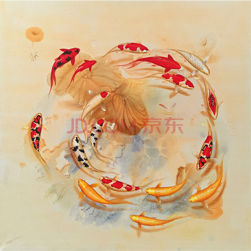 吴文健 《群鱼戏水》 布面油画