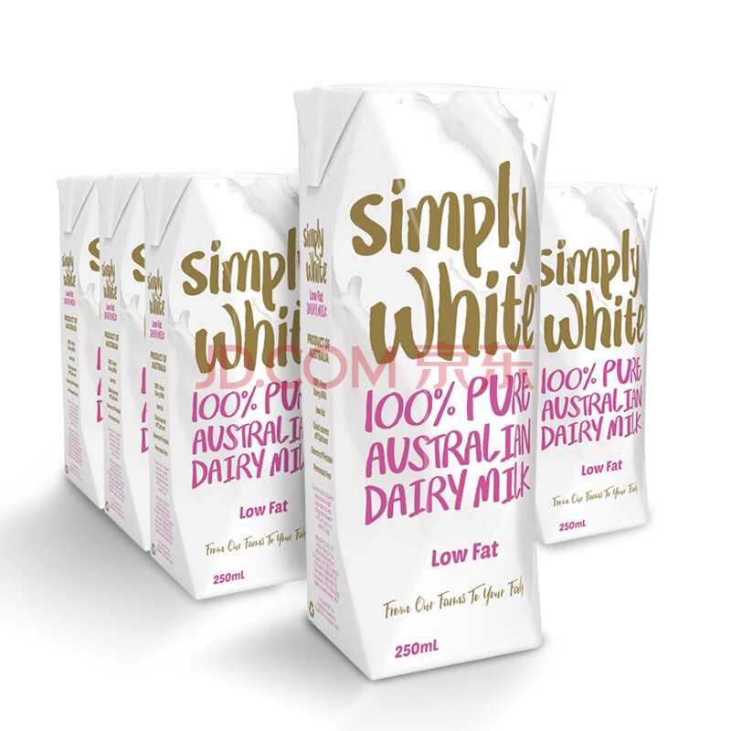 自营 澳洲进口牛奶 simply white低脂uht牛奶1箱 250ml x 24盒