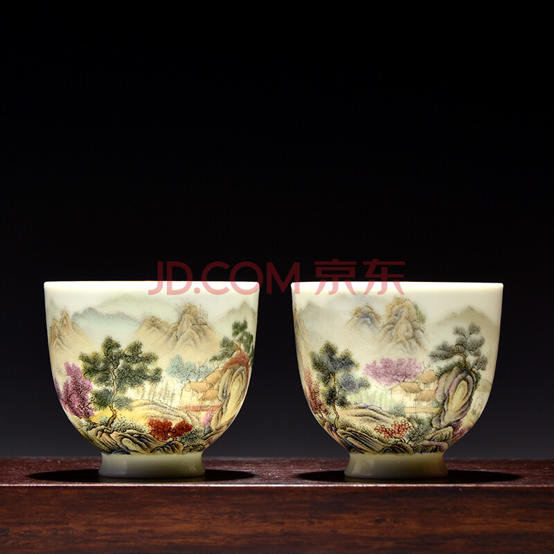 粉彩山水品茗杯 当代青年艺术家 景德镇手工艺人制瓷