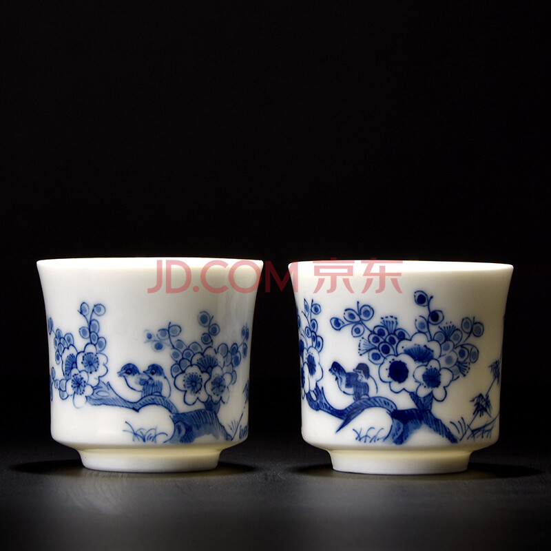 青花手绘梅花对杯 景德镇青年艺术家 易平作品