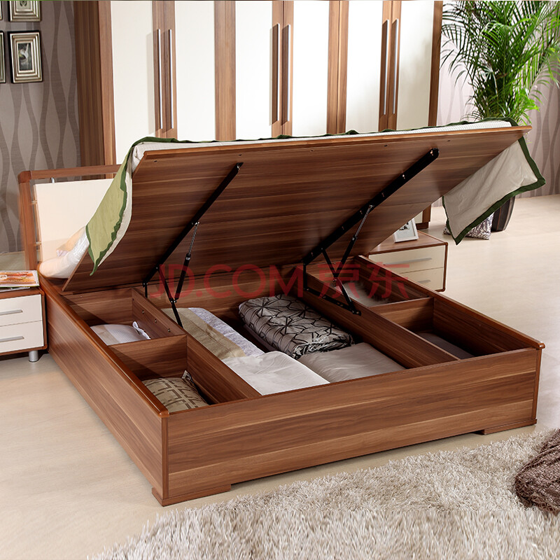 a家家具 板式床双人床实木高箱床储物床可选 组装式箱体床送床垫 1.