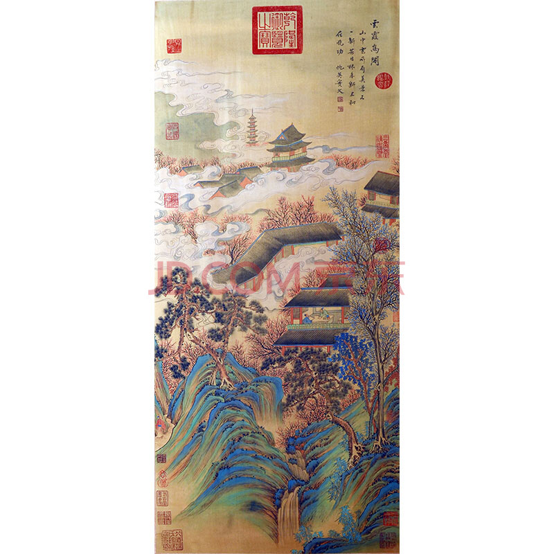 1070仇英《云霞高阁》乾隆御览之宝,并有张大千等多位