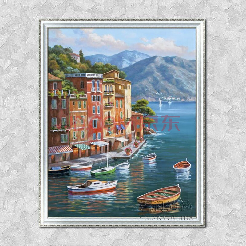 艺澜手工油画 意大利威尼斯小镇休闲轮船海景 咖啡厅西餐厅壁挂画dh64