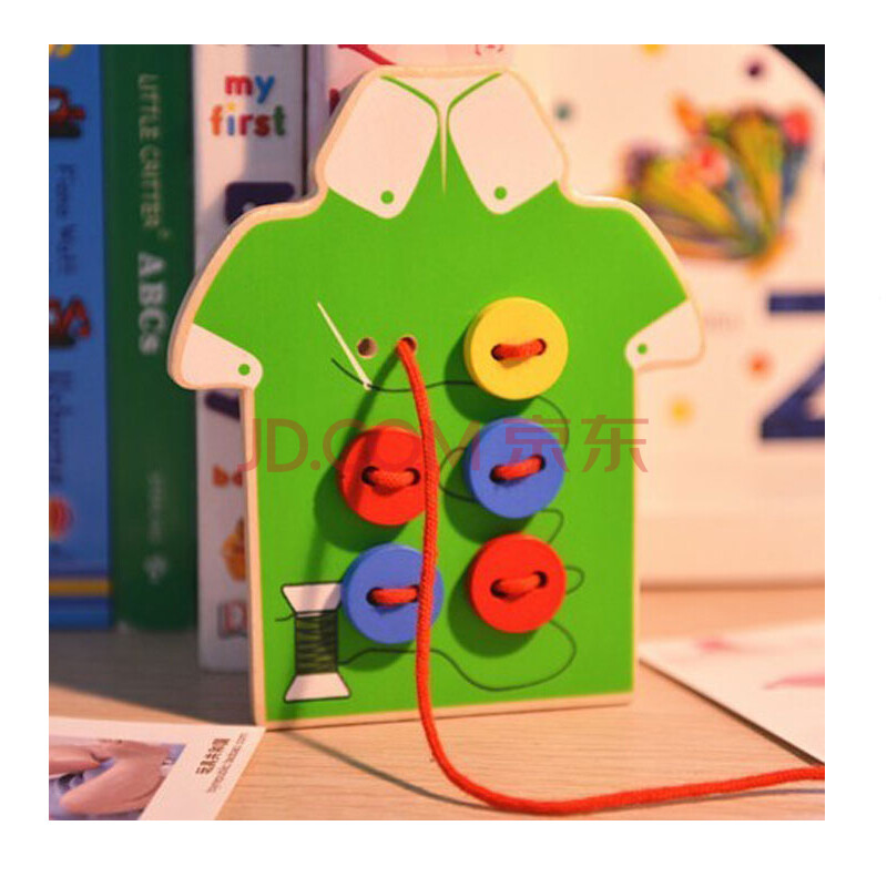 木制儿童益智手工玩具 穿编缝扣子游戏 穿纽扣玩具 串珠玩具