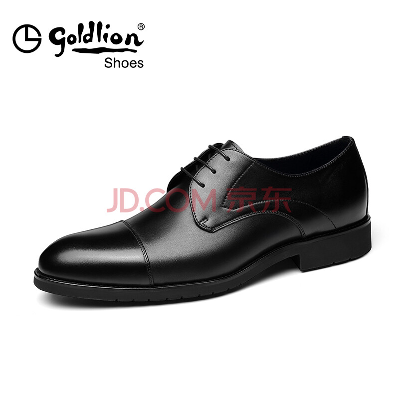Goldlion/½ðÀûÀ´ÄÐЬ 2018´º¼¾ÐÂÆ·ÉÌÎñÕýװЬ Æ´½ÓԲͷϵ´øÐ¬Í·²ãţƤ¸ïЬµÂ±ÈЬ ºÚÉ« 40