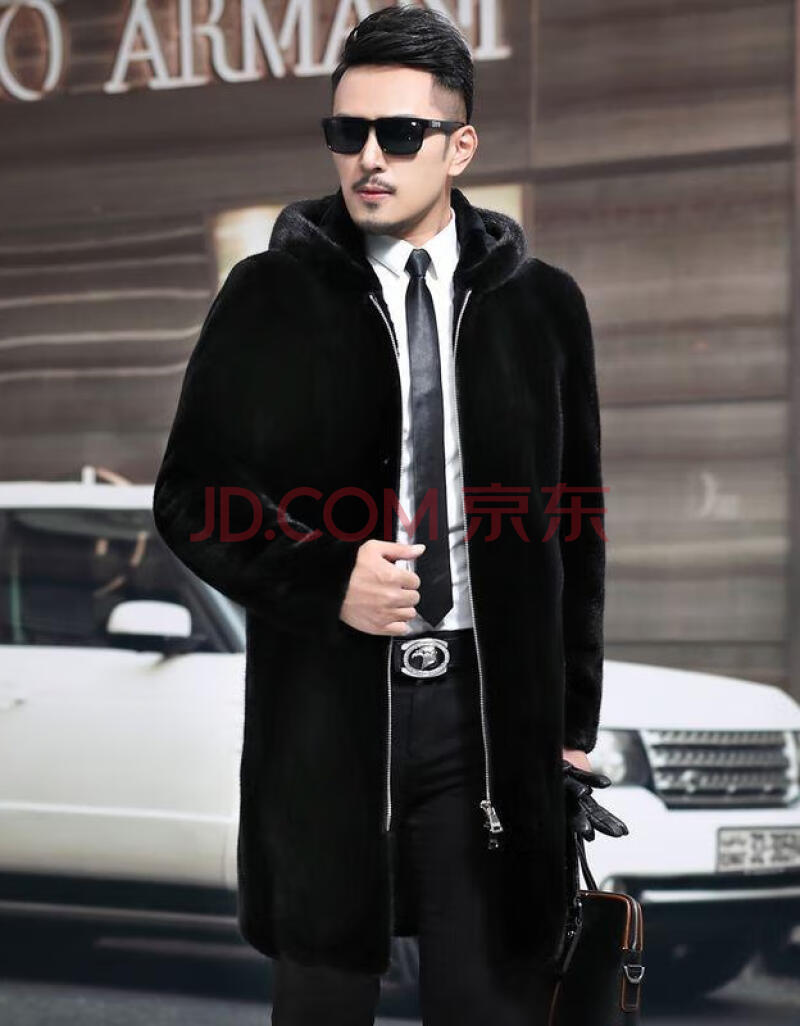 男仿貂皮大衣仿整貂带帽中长款男士仿水貂皮外套裘皮2020 3xl 拉链带