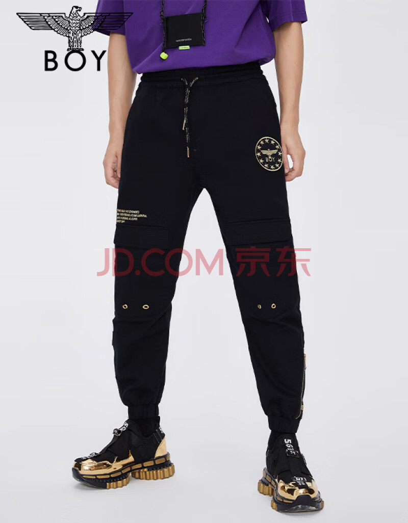 boylondon旗舰官网2020冬季老鹰logo金线绣工装裤000402 黑色 l