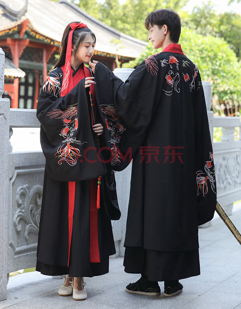汉服男古风仙气长袍飘逸魏晋原创古装黑色武侠风大码情侣套装 仅大袖