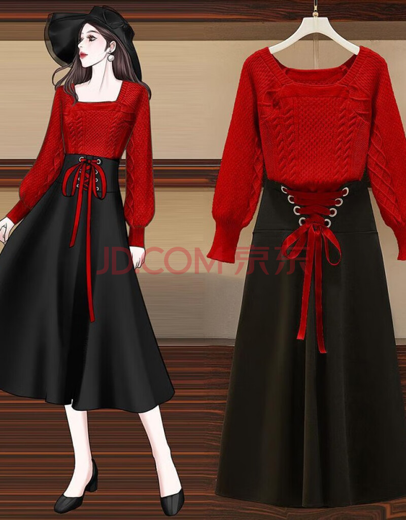 跨年衣服套装新年衣服套装女喜庆本命年跨年胖妹妹穿的冬季过年拜年两