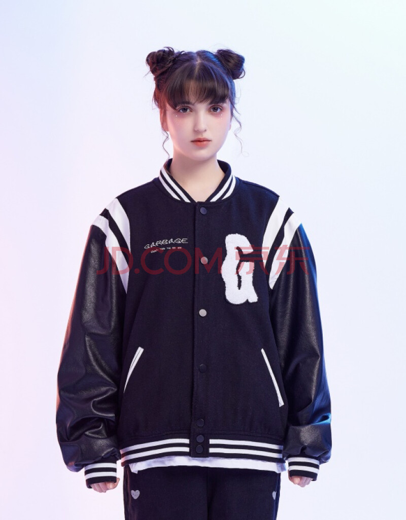 garbage/21ss 潮牌拼接vibe风刺绣logo棒球服ins夹克情侣纽扣外套