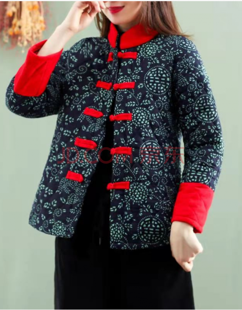 恒源祥复古盘扣女文艺中国风宽松民族风短款棉麻棉服冬季女士保暖冬天