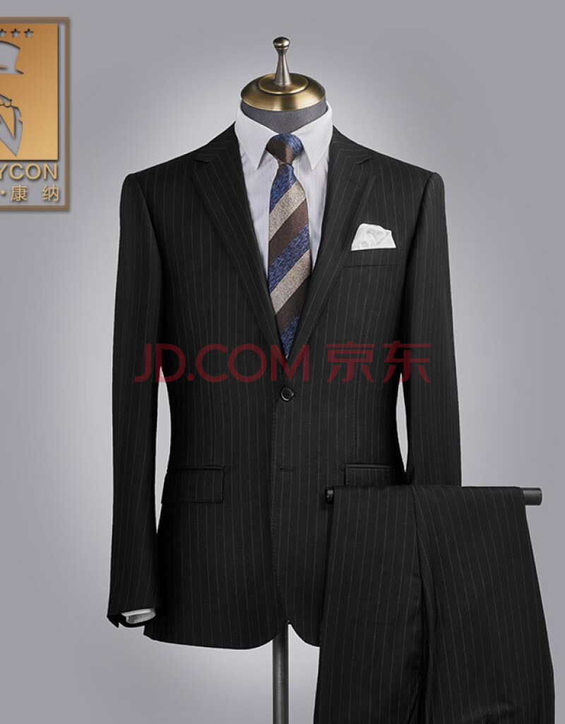 busycon进口纯羊毛西装男套装高端黑色条纹商务正装新郎结婚礼服男士