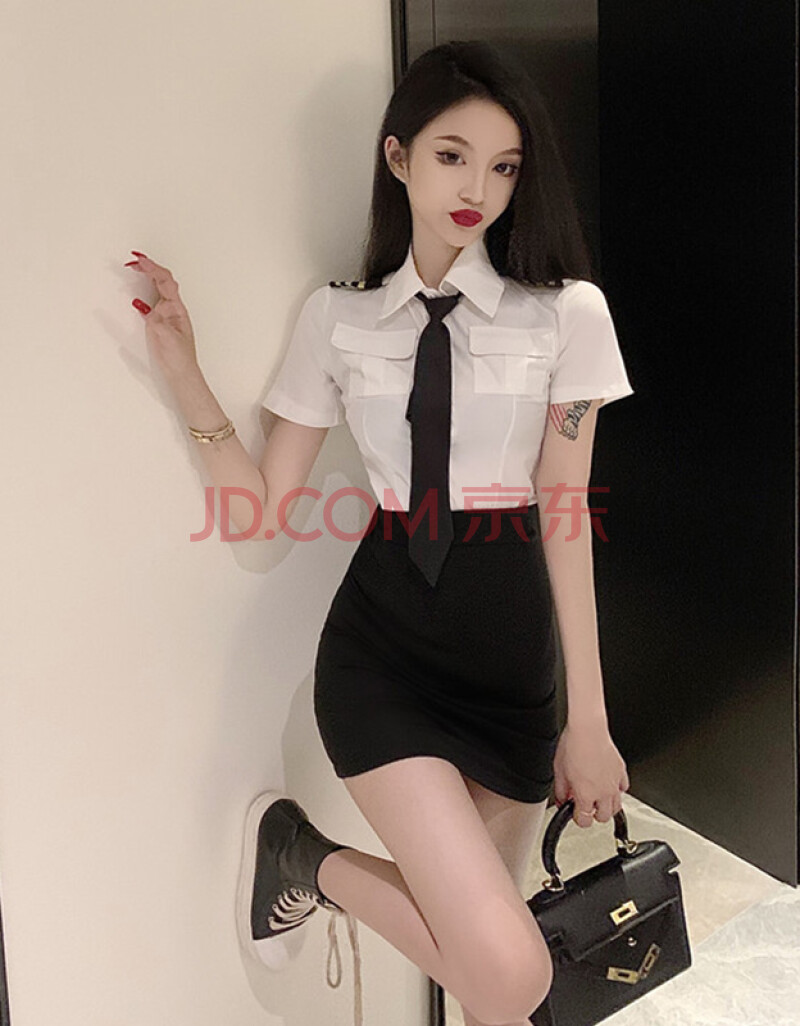 情的趣制服包臀裙超短裙无内衬免脱套装裙女夏空姐足浴技师工作服衫