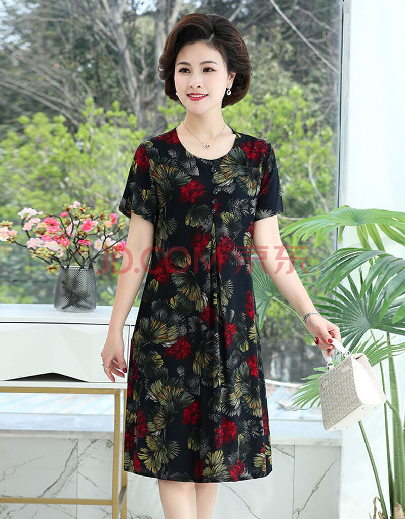短袖连衣裙 妈妈夏装 新款款中老年女休闲子40-50洋气 5号色 4xl 建议