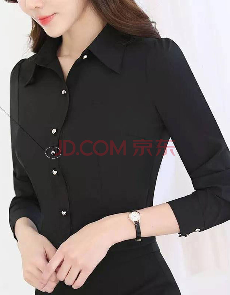 衬衫女长袖修身气质商务职业衬衫女时尚洋气女士衬衣 黑色衬衫长袖 s