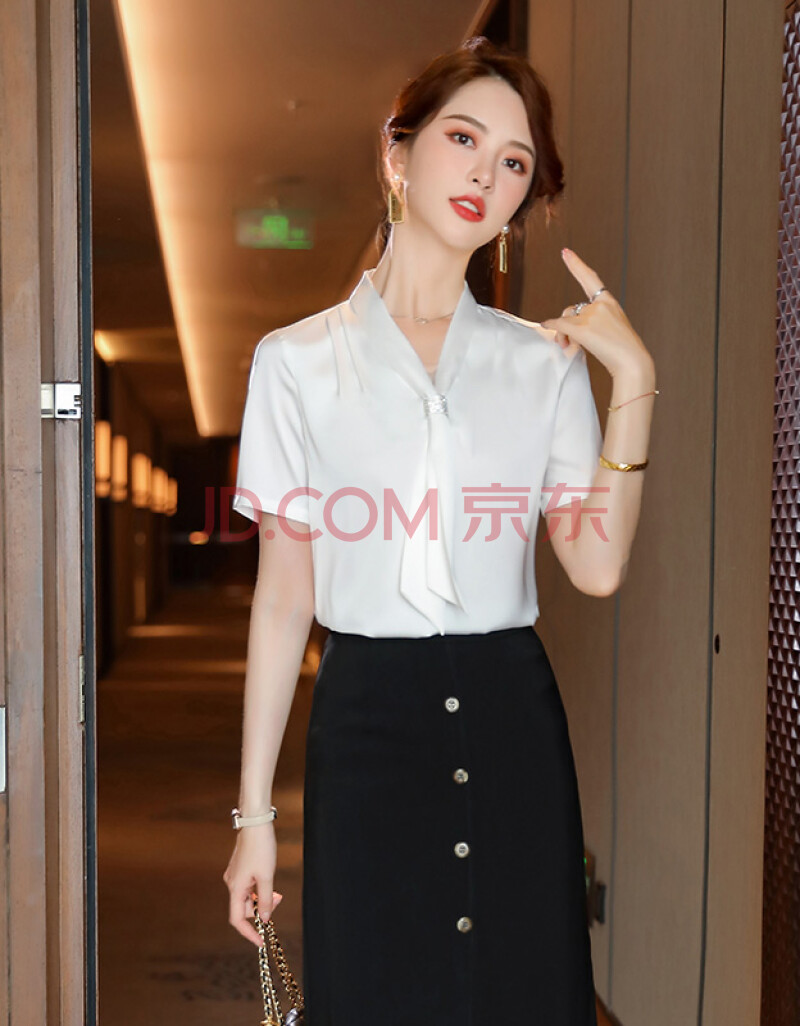 职业装气质飘带韩版休闲雪纺上衣大码显瘦夏季2021新款时尚女装通勤ol
