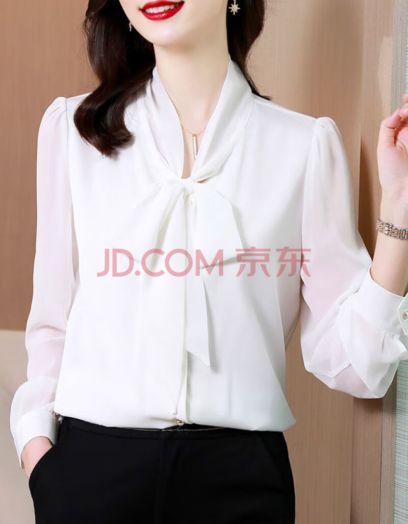 特价捡漏高档轻奢品牌蝴蝶结白色真丝长袖衬衫女上衣时尚洋气夏季薄款