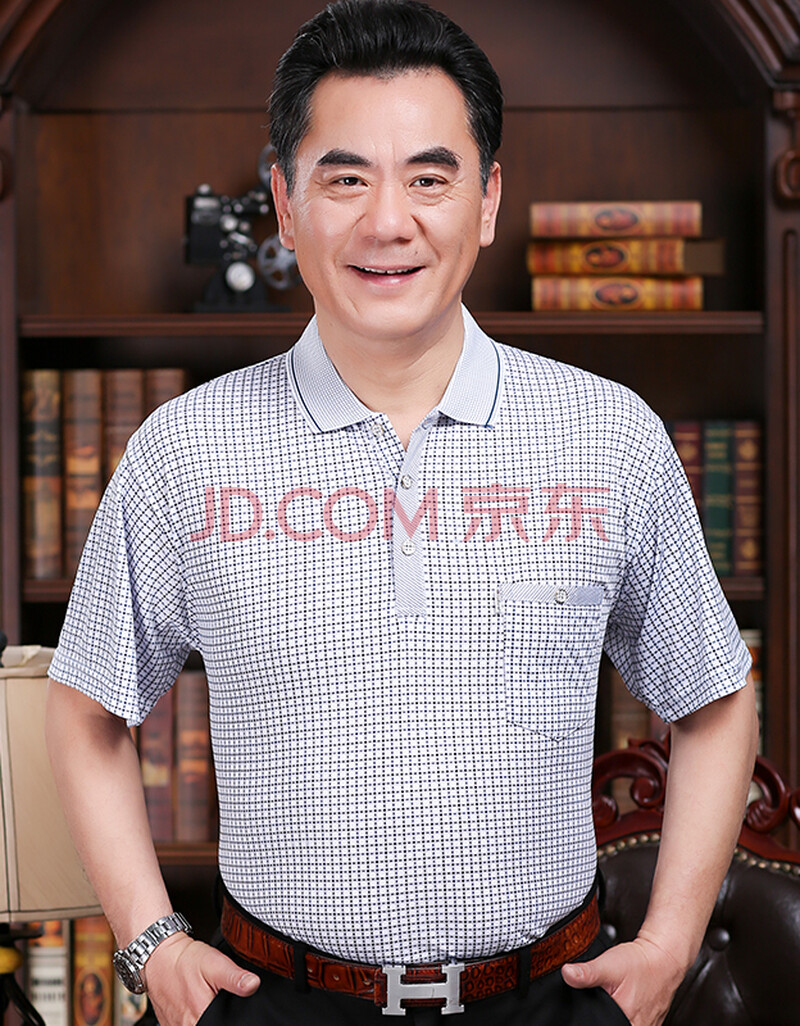 爸爸夏装短袖t恤中年男士体恤衫翻领40-50岁中老年人男装宽松 翻领