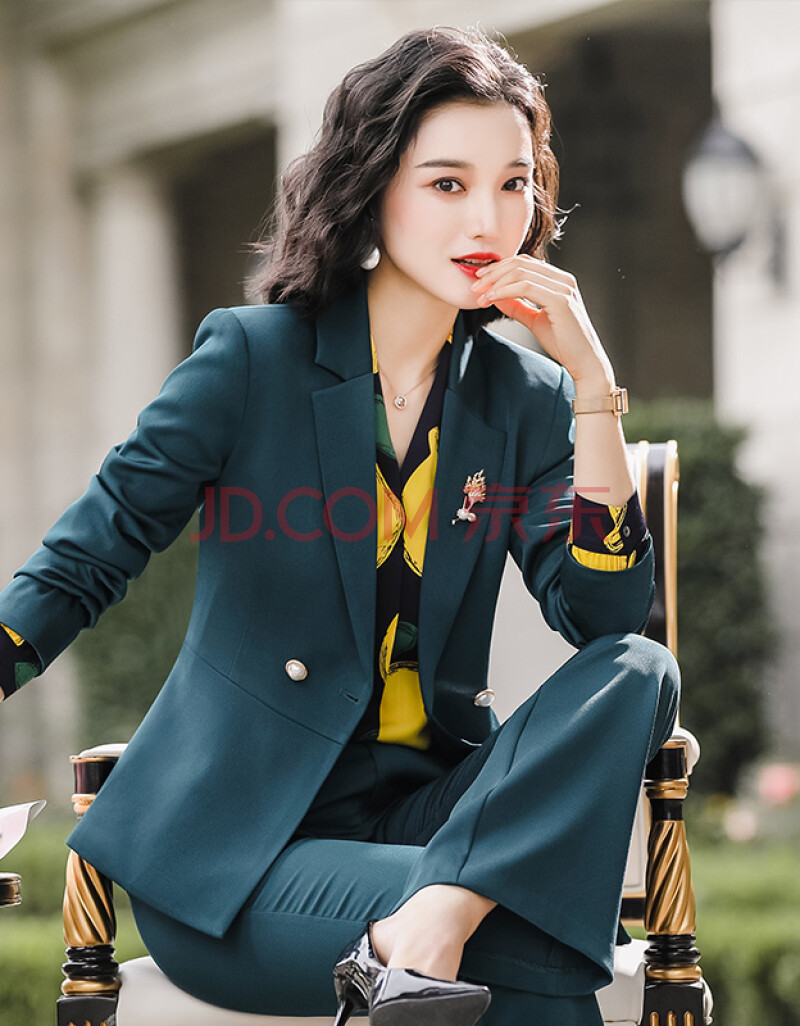 特洛曼高档西装女套装韩版显瘦不规则2020年春秋ol边.