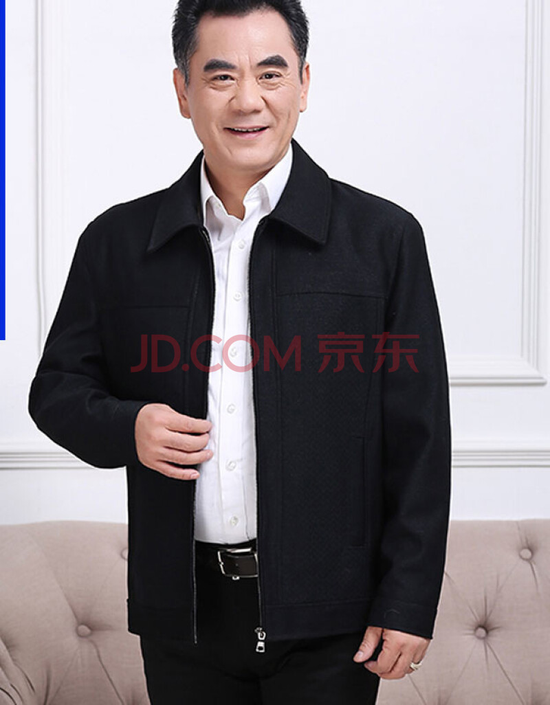 新款男士外套中老年男装休闲夹克中年爸爸装春秋薄款翻领上衣 翻领