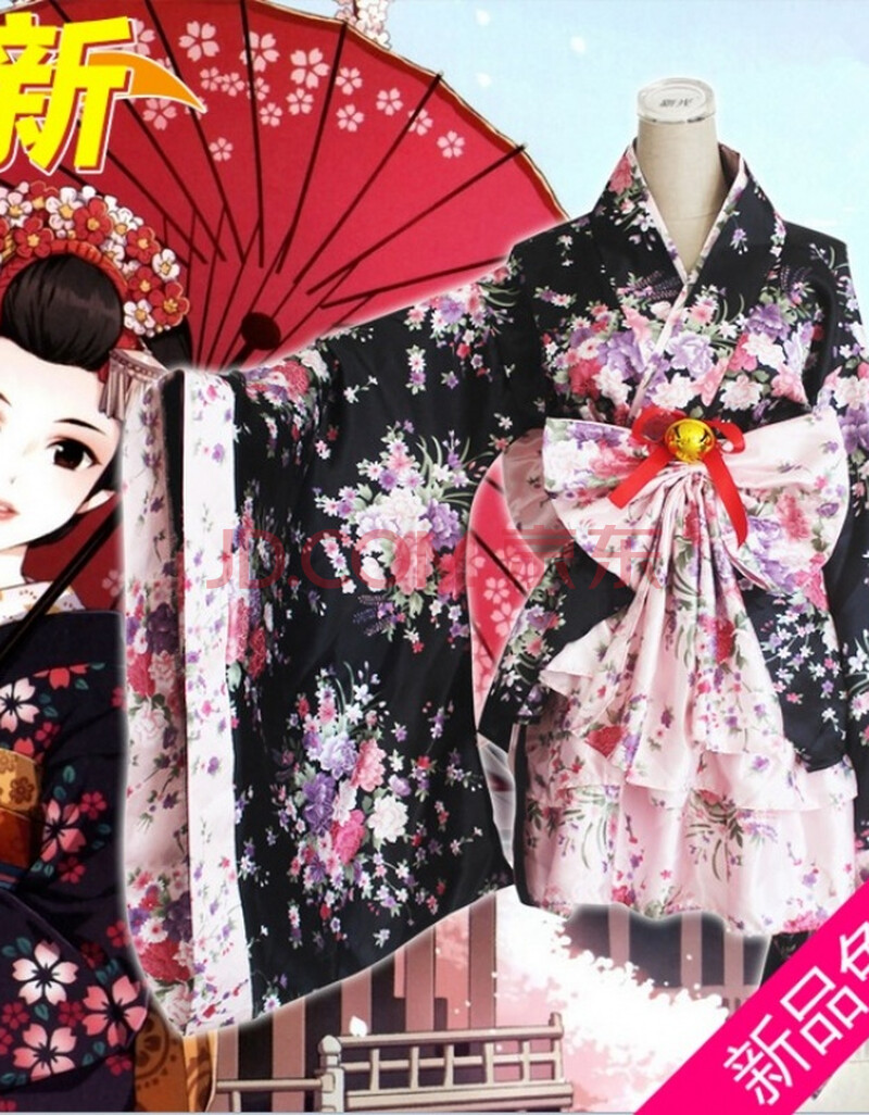 日本和服女仆装洛丽塔公主服洋装可爱浴衣 樱花和服 铃铛头饰 l