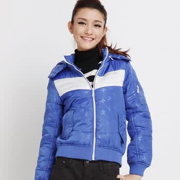 唐狮Tonlion女士可脱卸帽星星印花棉衣110421062011 蓝色 XL