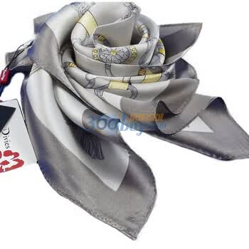 伊点饰品　ELENADIVIES 热销　时尚皮链条印花简约小方巾081100282　丝巾 灰色