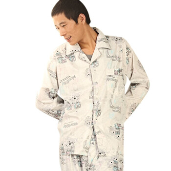好家猫 春季新款翻领开衫可爱小熊男士家居服XZF803NZH 浅灰 XXL