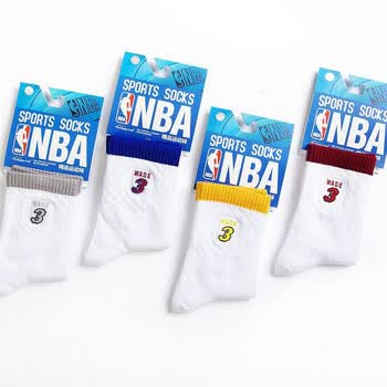 NBA热火队3号莱卡精梳棉韦德男士运动袜F050杂色4双装 尺码26-28cm 均码