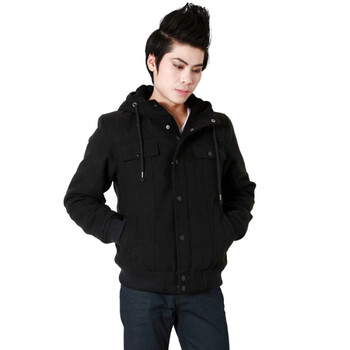 以纯2011秋冬新款 男装绒料加厚棉衣外套11411037原369 黑色 XL