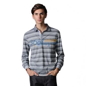 POLO VILLAE保罗威特男士休闲长袖polo衫 灰白条907 52/XL