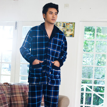 2012秋季新品 新款歌瑞尔恋恋格韵珊瑚绒情侣家居服男式睡衣套装 蓝色 XXL