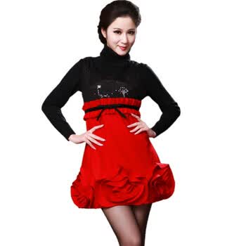 波特唐 2012春款新款女装羊毛呢手工盘花亮片高腰无袖背心裙1562 红色 XL