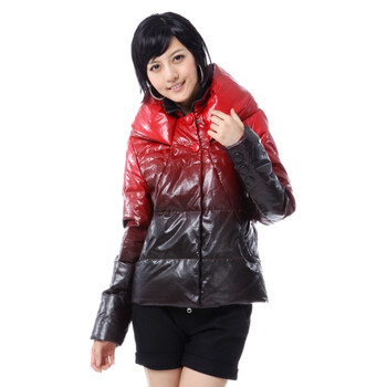 雅鹿 新品女士 渐变仿皮短款 羽绒服 ^@^LD20060 红色 XL