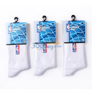NBA网眼吸汗男士运动袜A165白色提花3双装 尺码26-28cm 白色 均码
