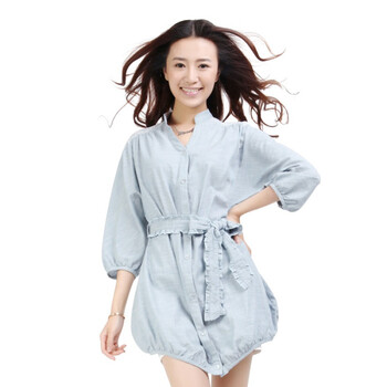 微蓝心情 Aozi奥姿 2011夏新 纯色蕾丝灯笼五分袖衬衫 ZD100 蓝色 L