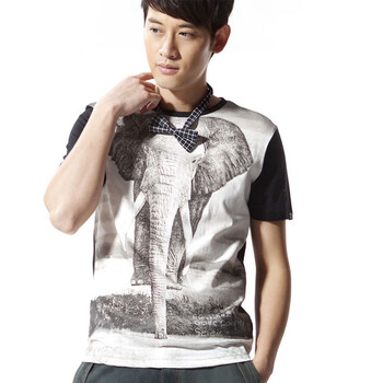 SEVENJOY柒加尚品 2012春天新款 男式短袖T恤衫 保护动物图案 22TX09Y 黑色 XXL