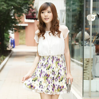 EVRAY 伊薇瑞.百叶褶韩版碎花连衣裙E820359 白色 M