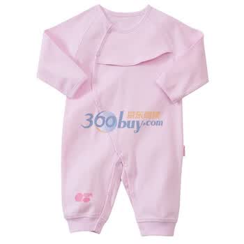 贝贝怡 BB128 新生儿服装 春夏新品 侧开扣加围嘴哈衣 淡粉 86码
